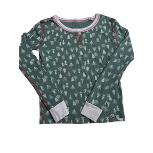 Pact Pajama Top Green/Red EUC Organic Cotton Tree Print Holiday Kids Size 6/7??